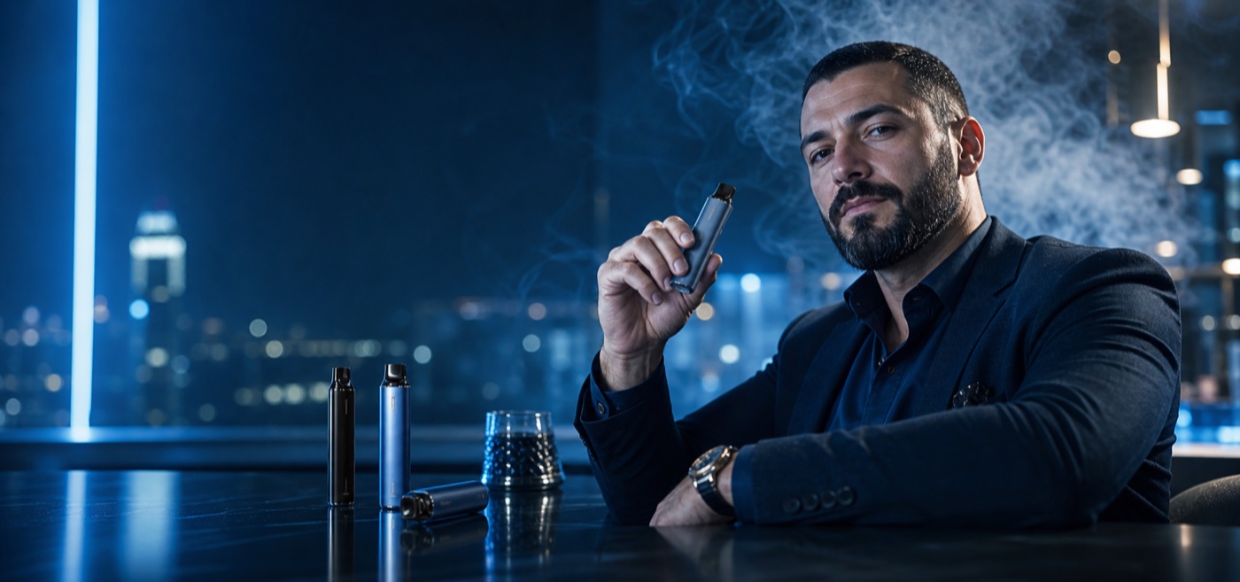 JR-VAPE disposable vape wholesale hero image with adult customer and vape products