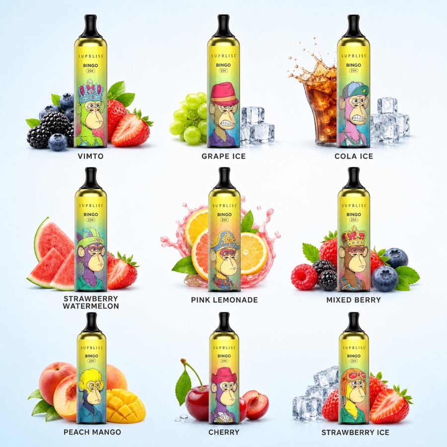 Supbliss Bingo 25K flavor guide with fruit taste options